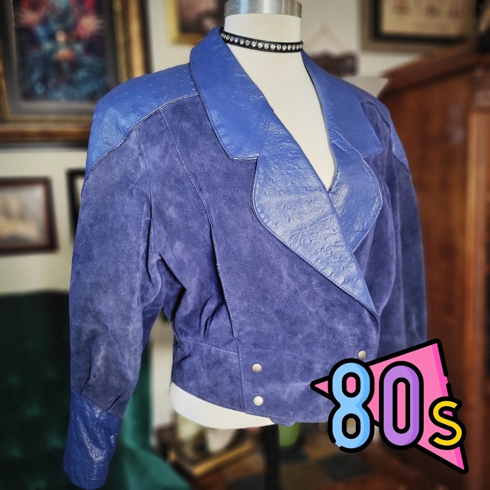 Vintage 80s Purple Leather Jacket Cropped Moto Outerwear by Phoenix Womens M